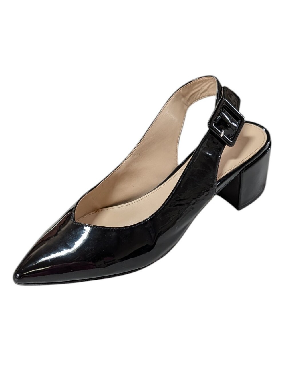 Pure Navy, Black Patent Slingback Block Heels. Size 11